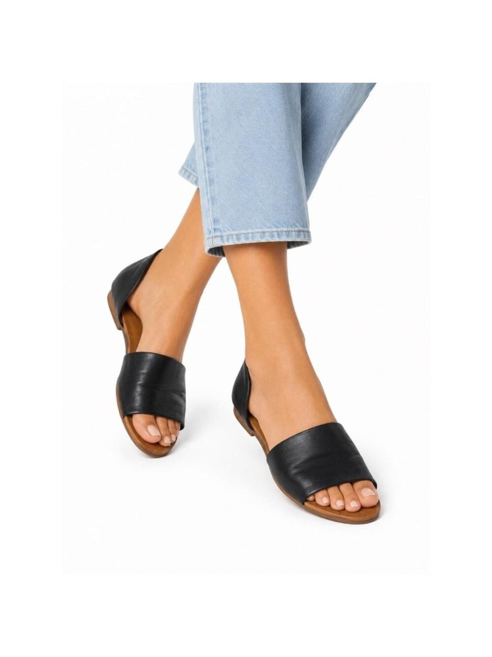 Madewell D'Orsay Black Leather Slip-On Flats Sandals Womens Size 8